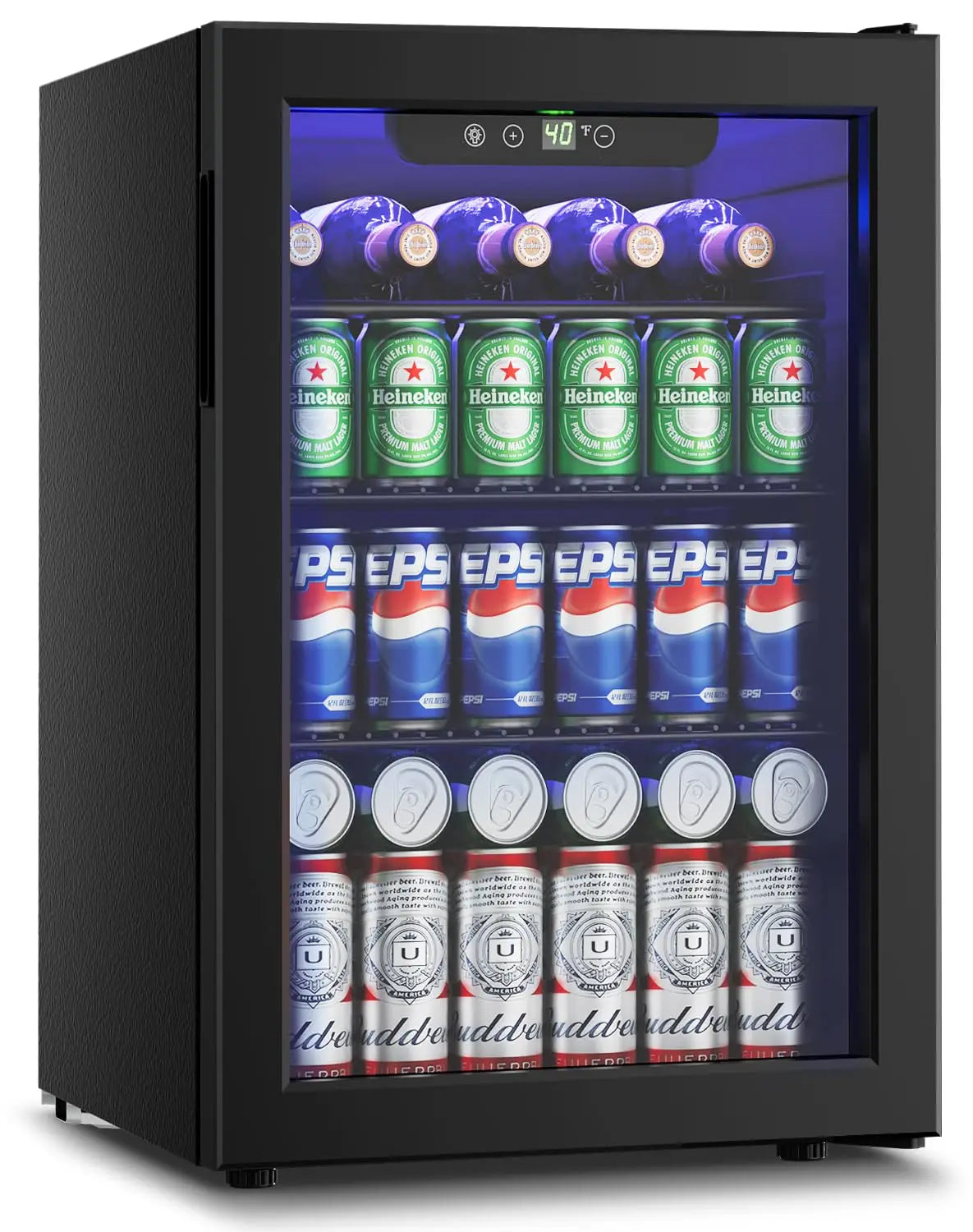Glass Door Beverage Refrigerator With Adjustable Shelves For Home Bar