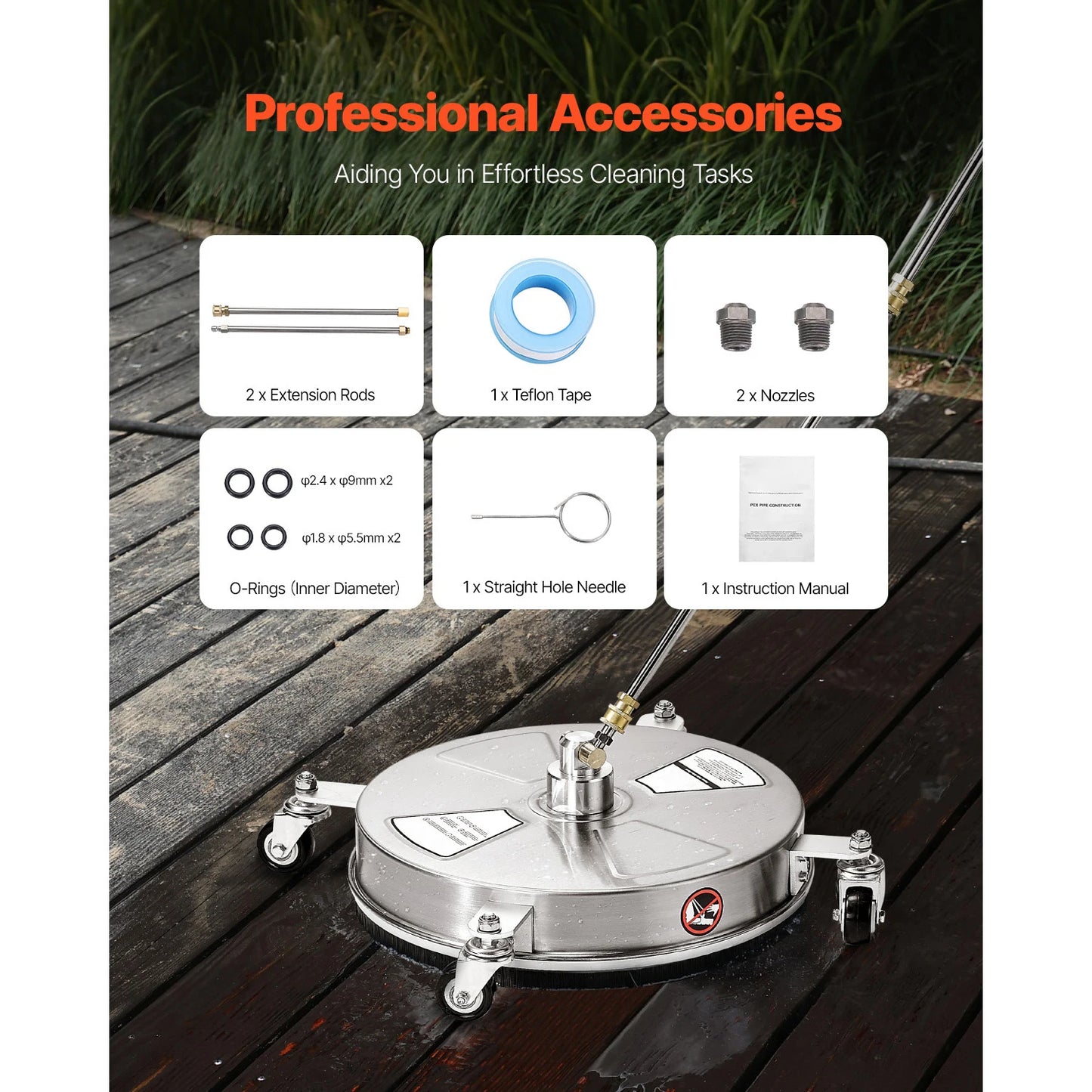 VEVOR Pressure Washer Surface Cleaner Stainless Steel With 4 Wheels
