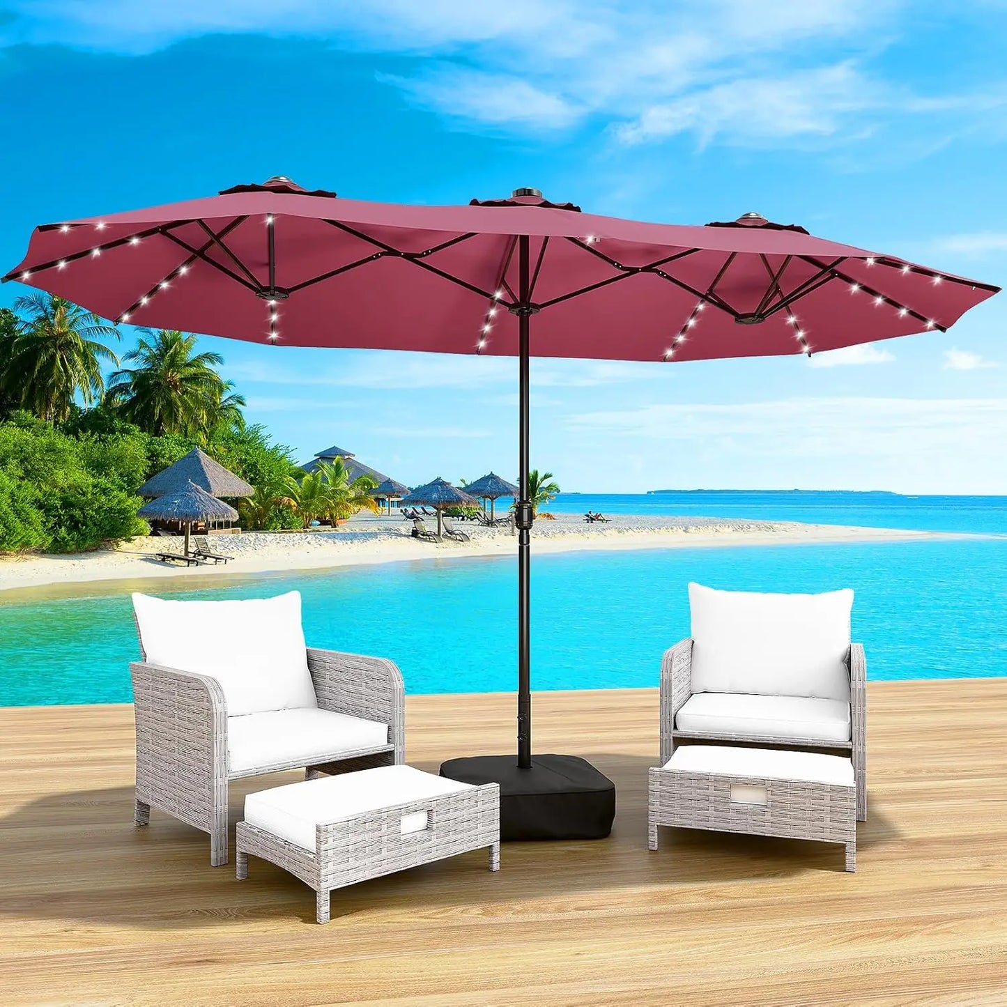 Patio Umbrella With Base Double-Sided Outdoor Shelter