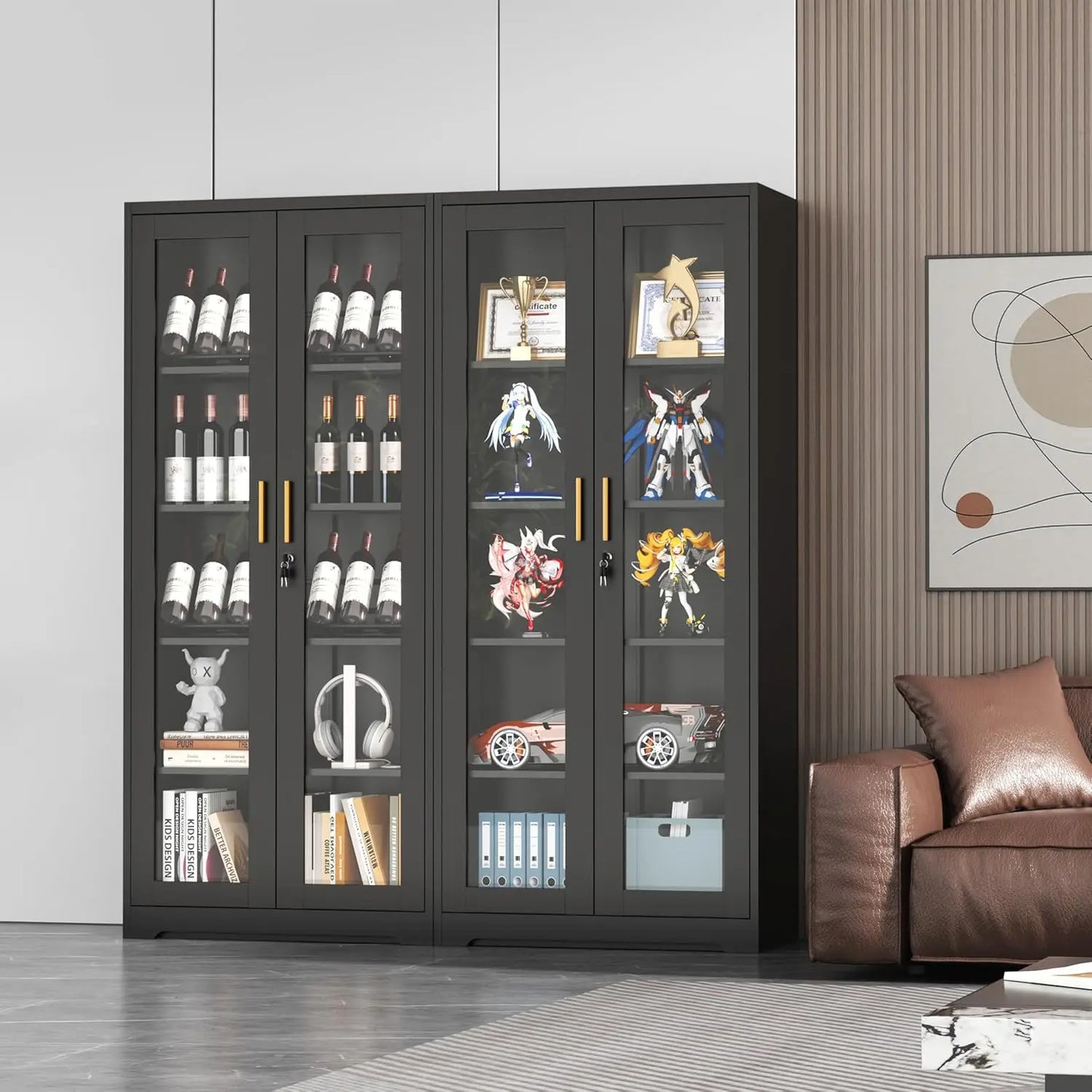 ZHILU Lockable Glass Door Display Cabinet With Adjustable Shelves