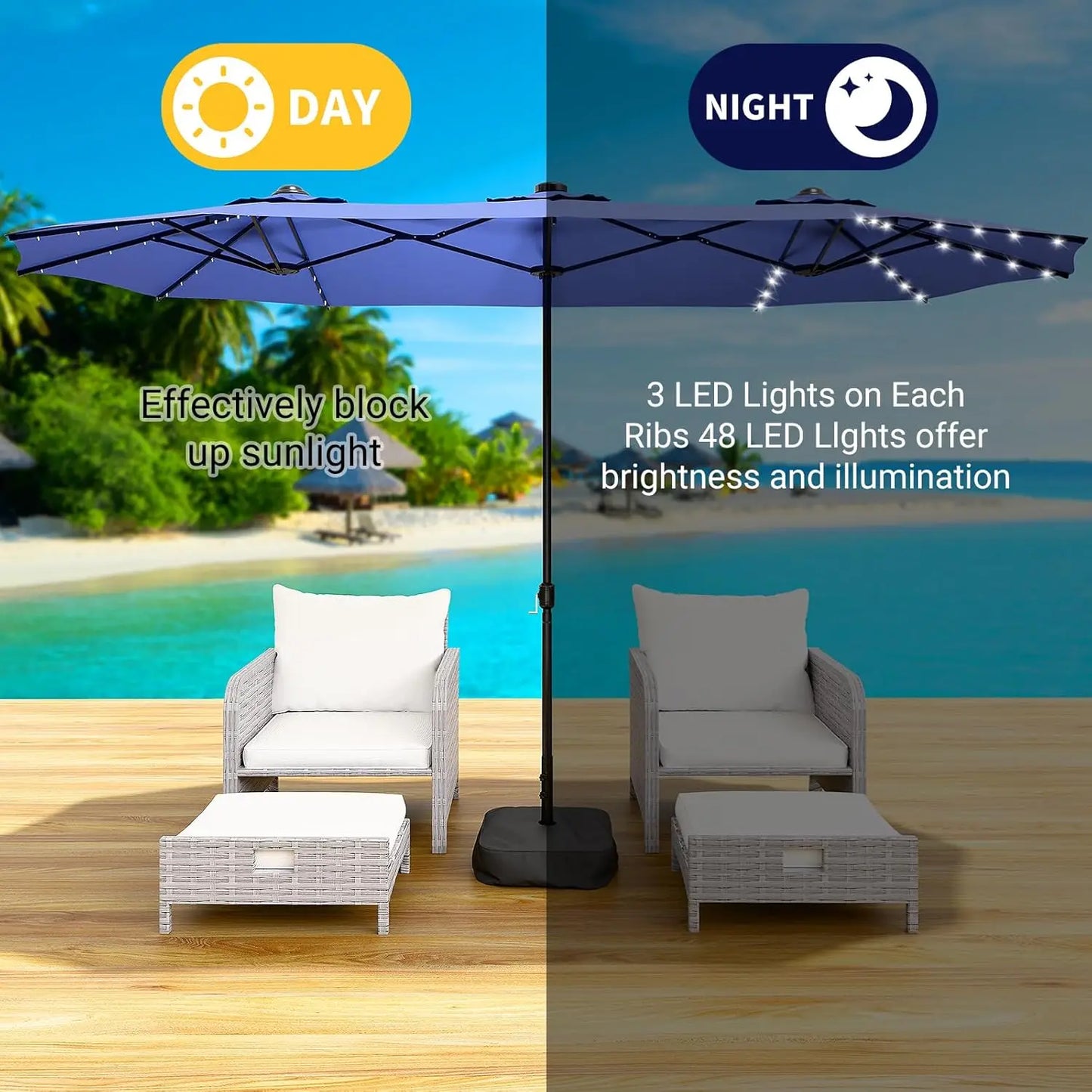 Patio Umbrella With Base Double-Sided Outdoor Shelter