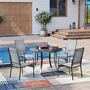 All-Weather Rattan Patio Dining Set With Wood Table And Umbrella Hole