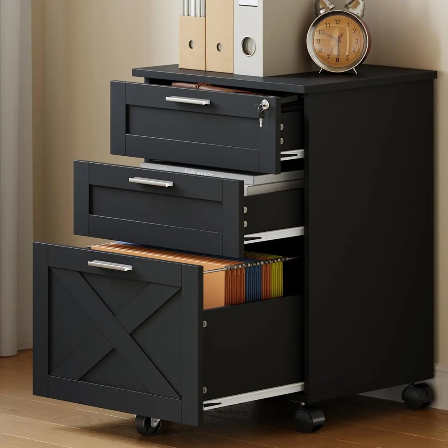 HiMISS 3-Drawer Rolling File Cabinet With Lock For Office
