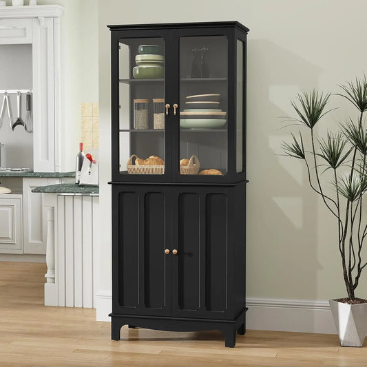 Guangbai Freestanding Kitchen Pantry With Glass Door And Adjustable Shelves