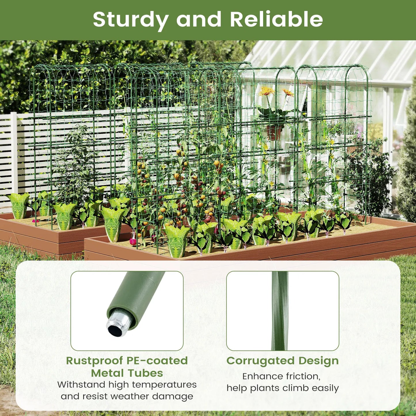 Raised Garden Bed Planter Box With Climbing Trellis Water Indicator