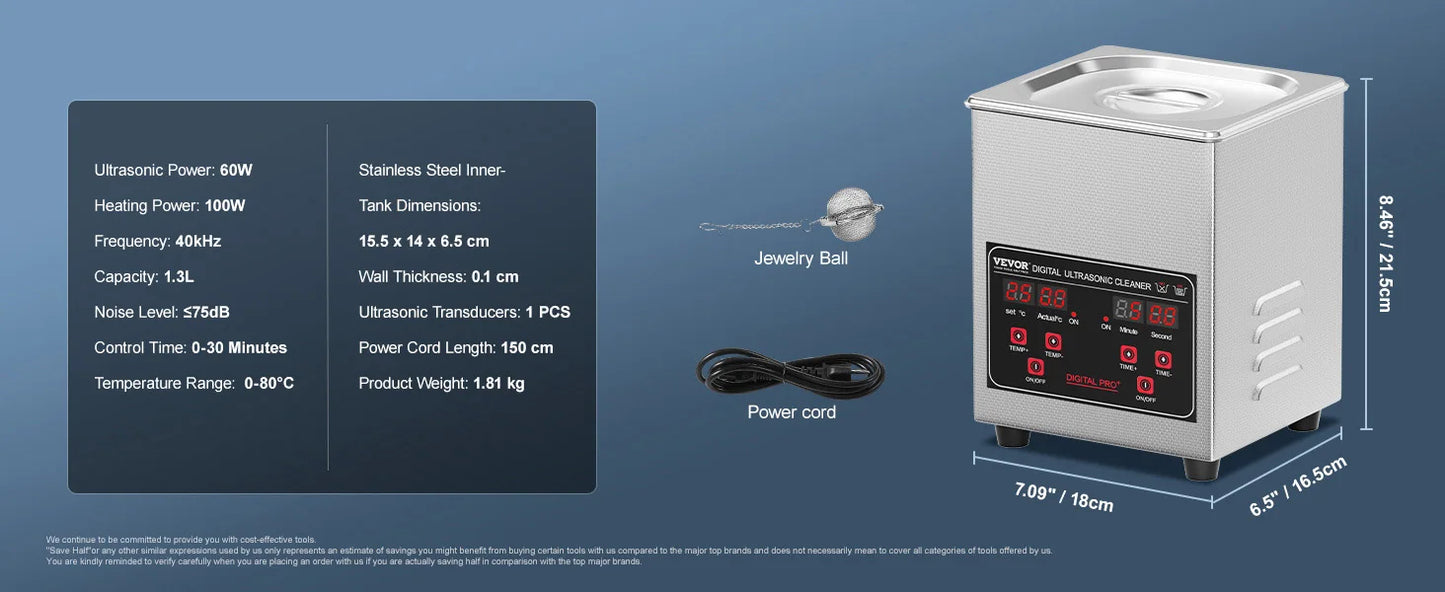 SucceBuy Ultrasonic Cleaner Stainless Steel Portable Home Appliance