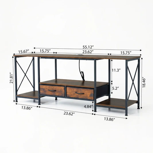 JHK Wooden TV Stand With Drawers And Charging Station