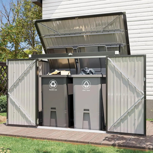 Metal Outdoor Storage Shed With Waterproof 2 Bin Organizer