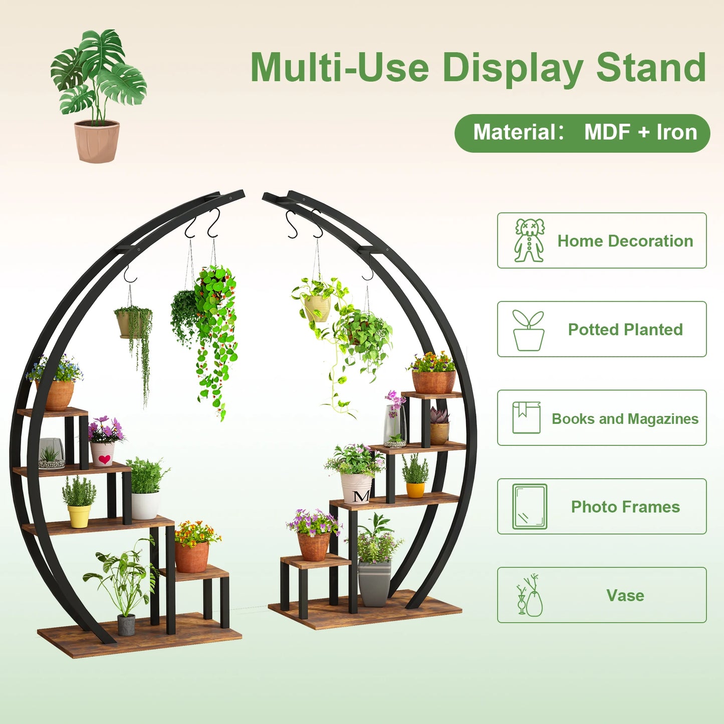 Twister.CK 5 Tier Indoor Plant Stand Half Moon Shelf Rack 2 Pack
