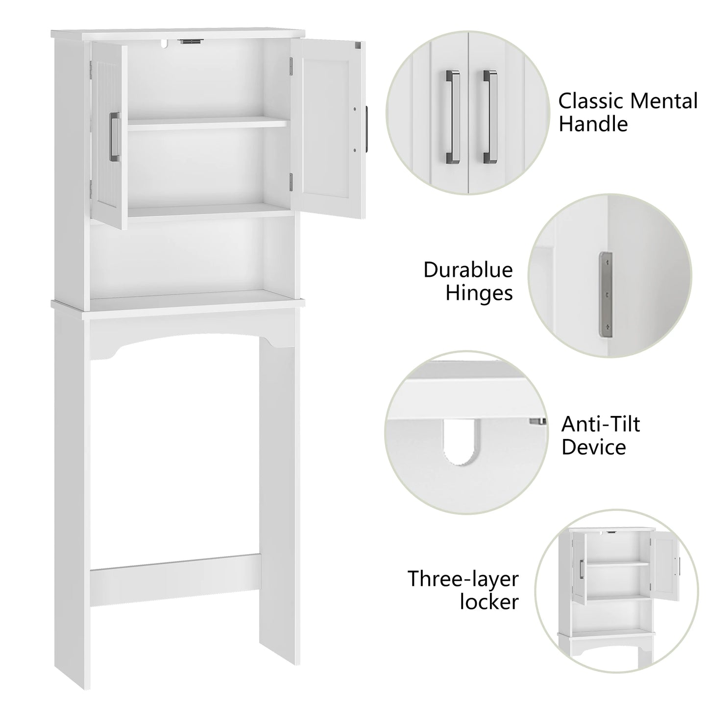 HiMISS Over The Toilet Storage Cabinet With Double Doors And Anti Tip
