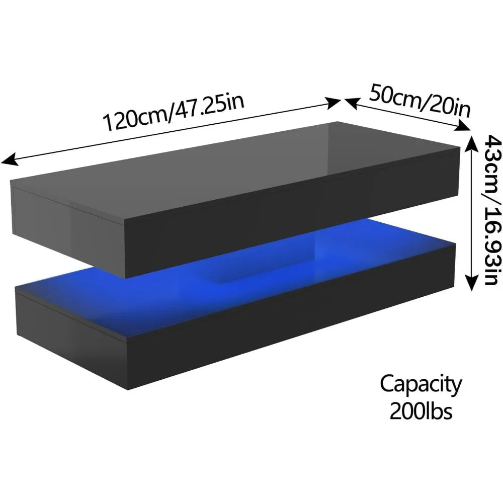 Glossy Modern LED Coffee Table With Two Storage Drawers