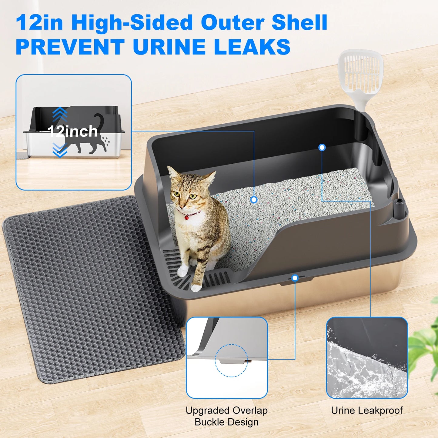 Stainless Steel Cat Litter Box With Lid Splash Proof And Leak Proof