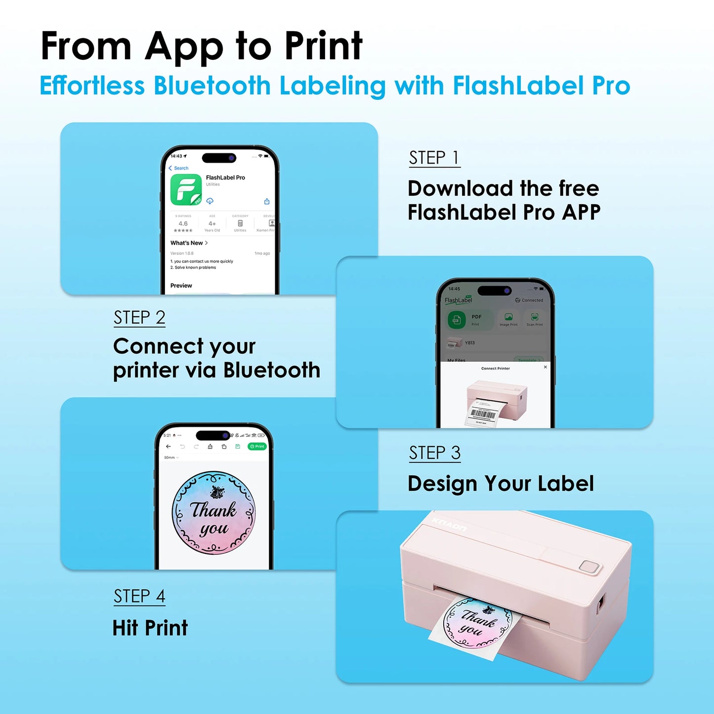 Knaon Thermal Label Printer for Shipping Labels Android iPhone Windows