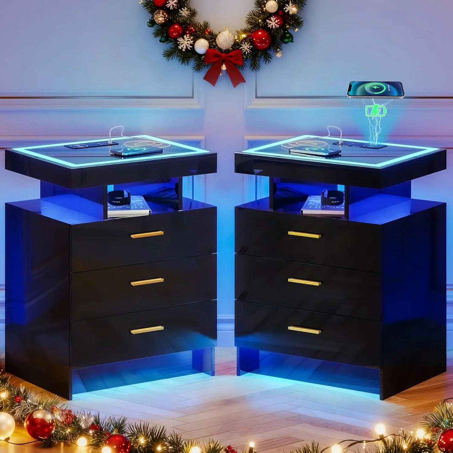 Nightstands Set With Wireless Charging Auto Sensor Led End Tables