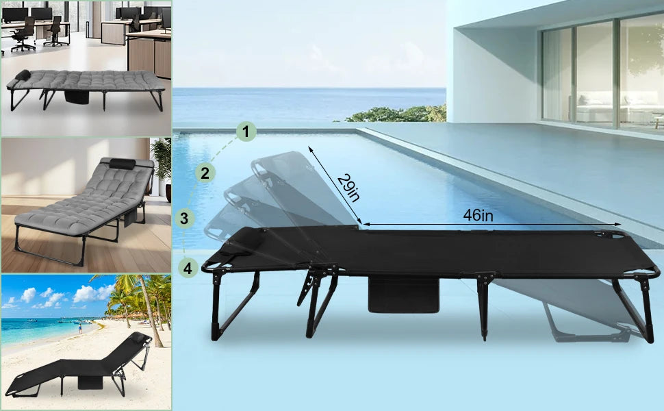 Portable Folding Camping Cot With Pillow For Outdoor Sleep