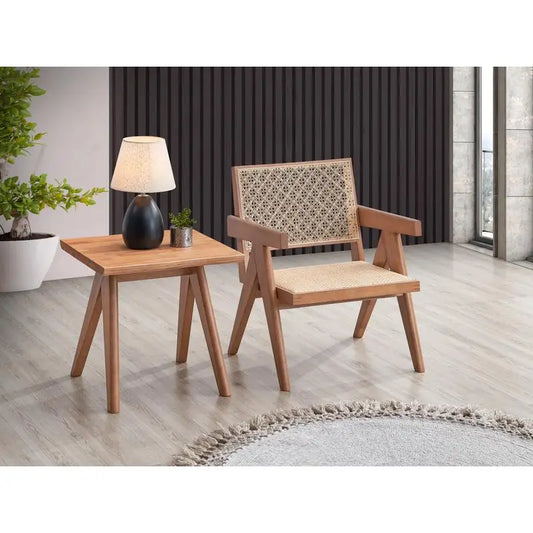 Natural Wood Living Room Set Armchair And End Table