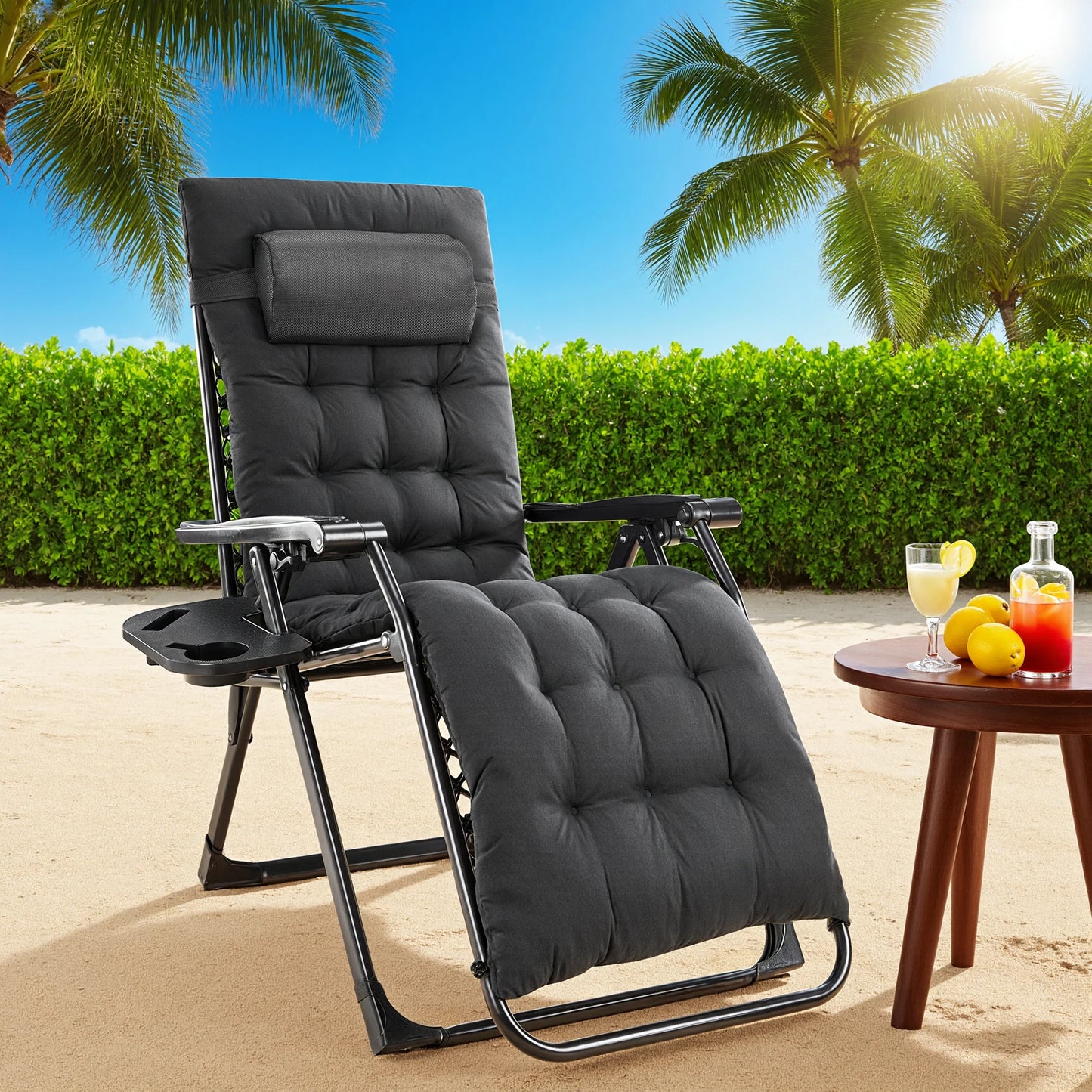 JHK Zero Gravity Recliner Outdoor Patio Lounge Chair With Cup Holder