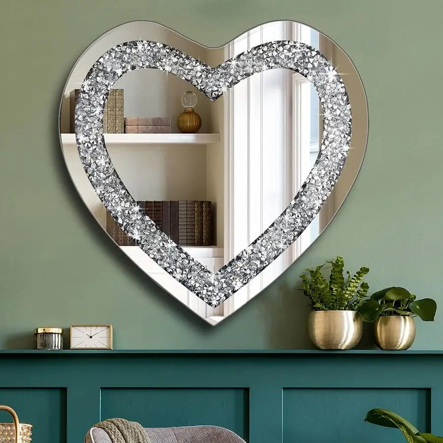 Crystal Crush Diamond Heart Shaped Silver Wall Mirror