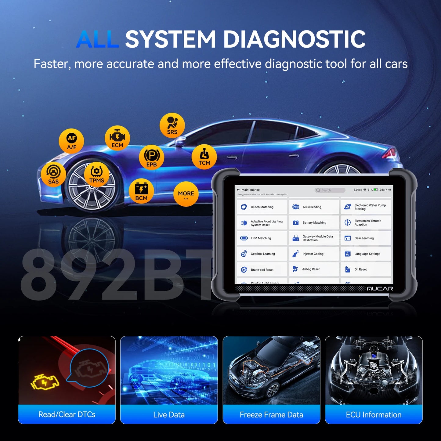 MUCAR 892BT AI Key Programming Diagnostic Tool OBD2 Scanner CAN FD DOIP