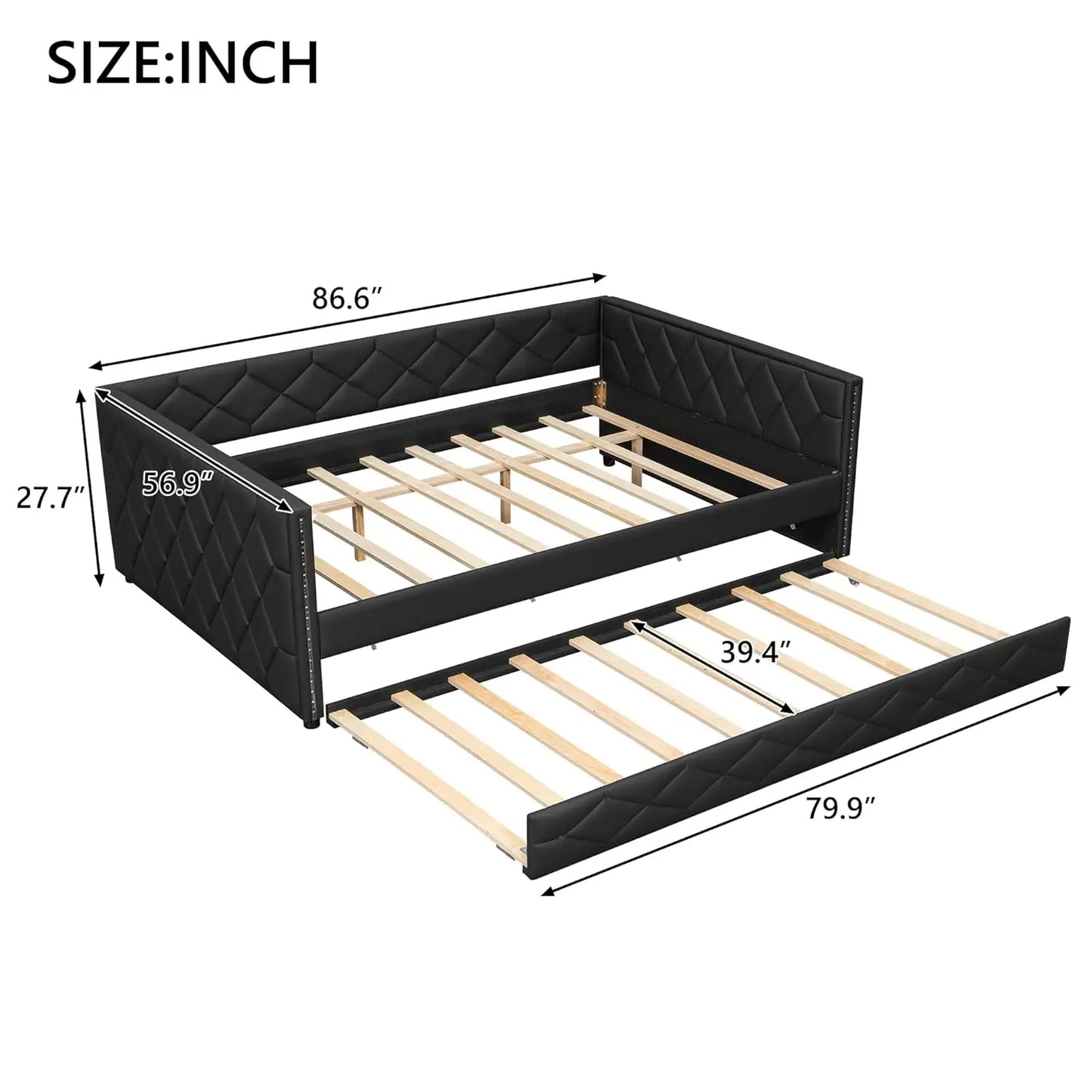 PU Upholstered Daybed With Trundle LED Sofa Bed Frame