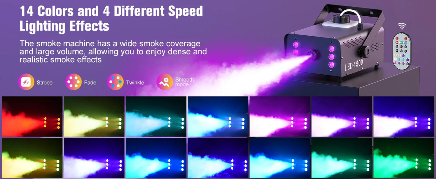 U'King 1500W Smoke Machine With 6 RGB LEDs And Remote Control
