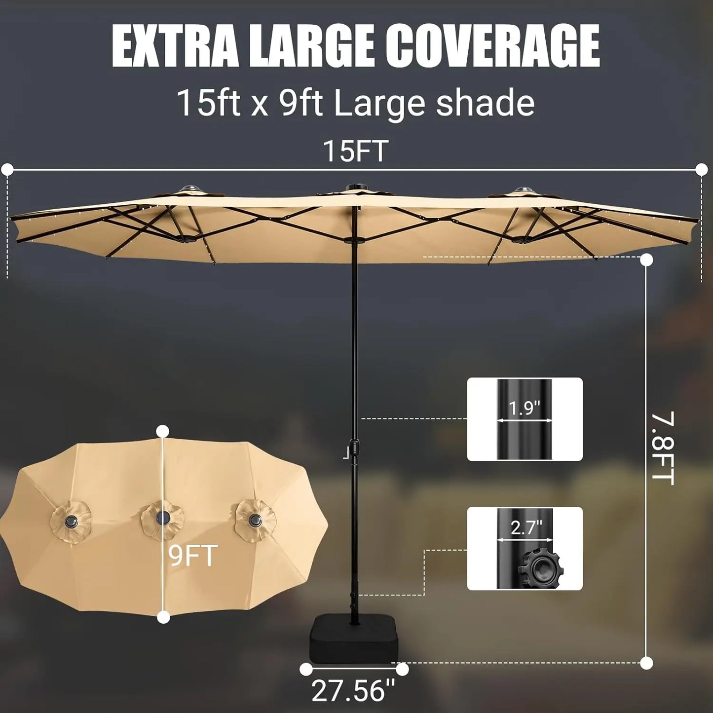 Patio Umbrella With Base Double-Sided Outdoor Shelter