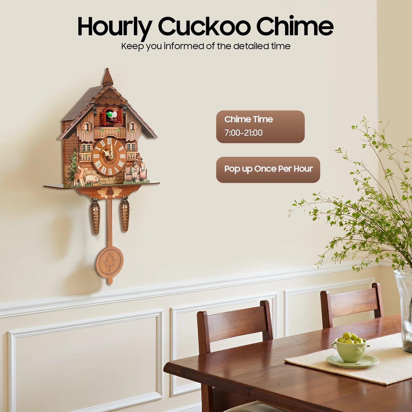 Vintage Cuckoo Wall Clock With Bird Chime Nordic Wooden Decor