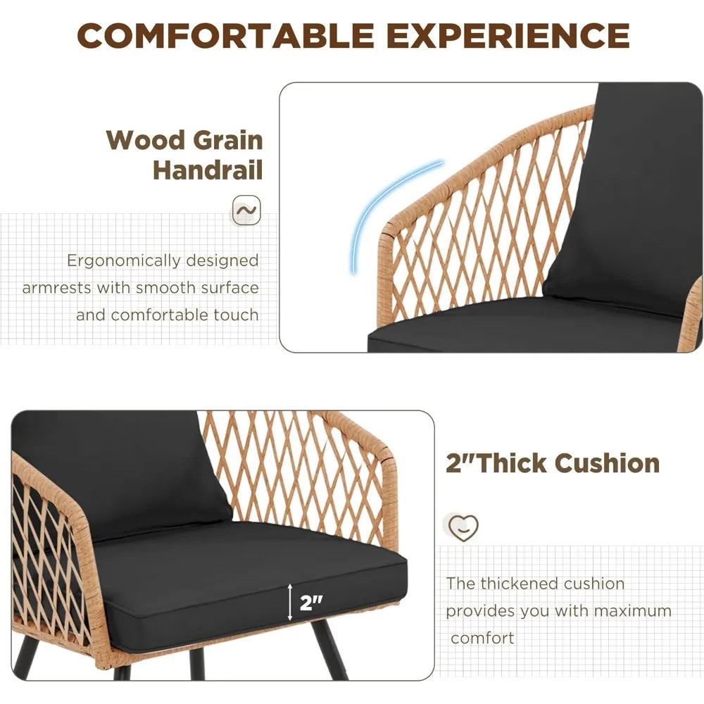 All-Weather Rattan Patio Dining Set With Wood Table And Umbrella Hole