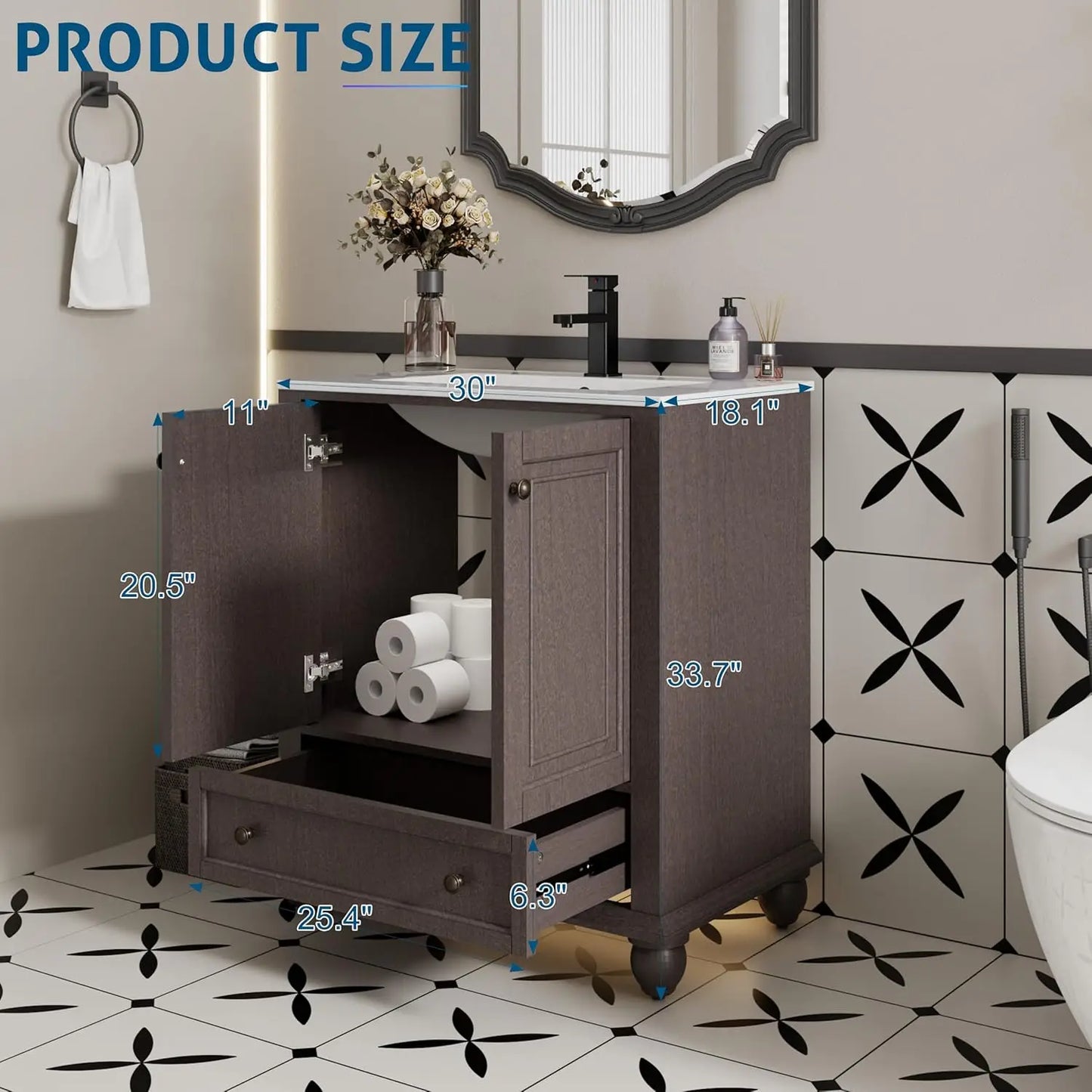 Bathroom Vanity And Sink Combo With Retro Painted Cabinet Matte Faucet