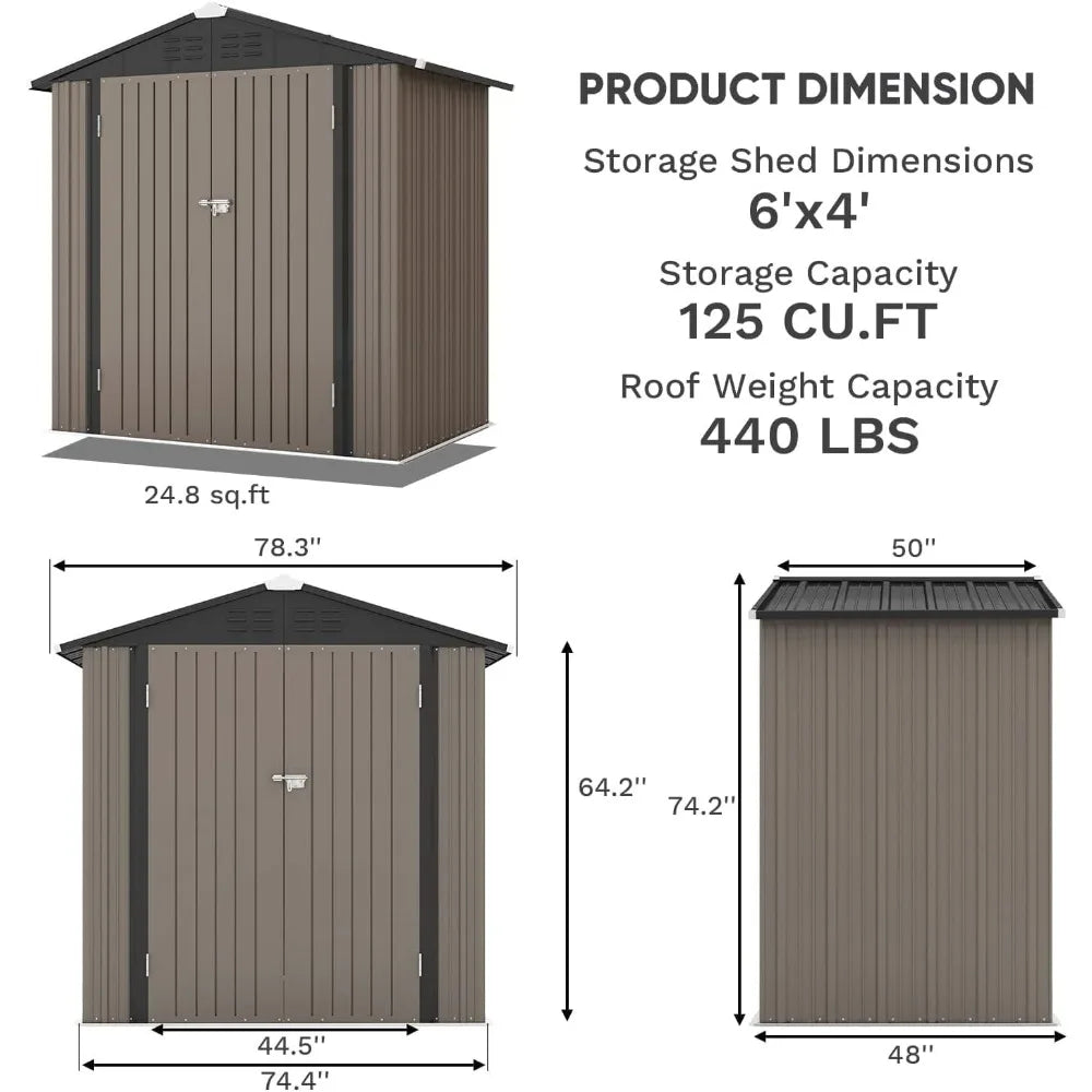 Metal Storage Shed With Lockable Door Sloped Roof Waterproof Outdoor