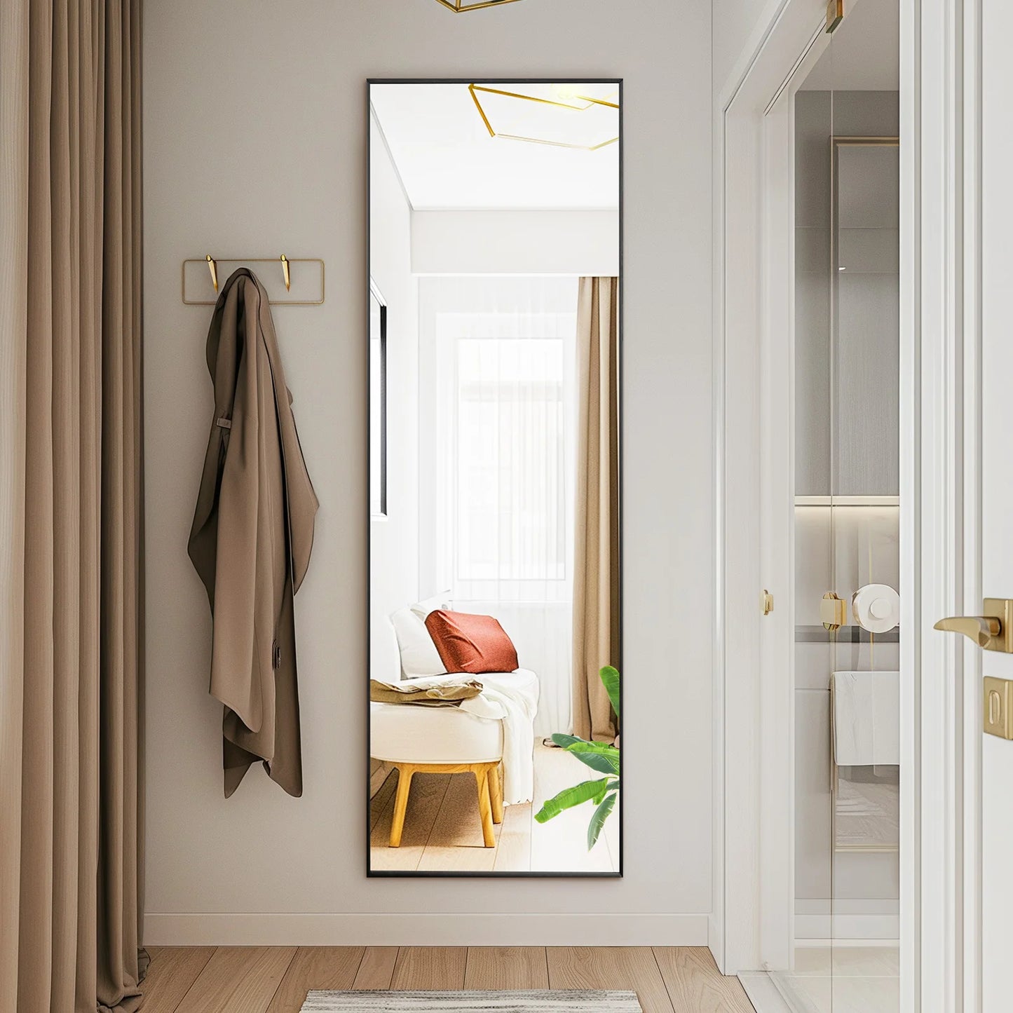 JHK Full Length Wall Mirror With Aluminum Alloy Frame Stand