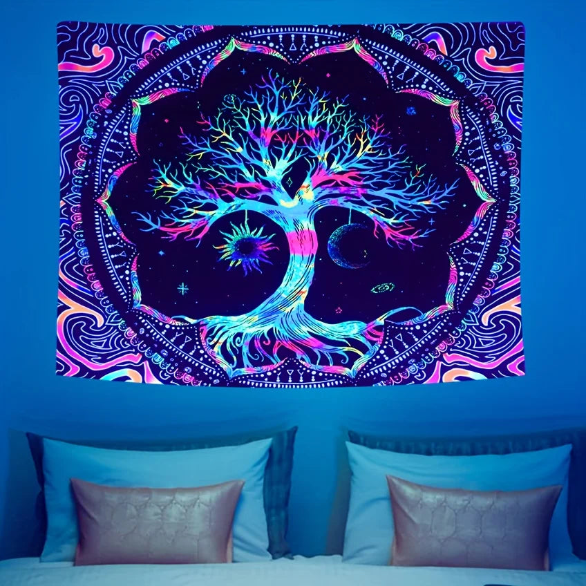 Tree Of Life Tapestry Galaxy Sun Moon Stars Hippie Psychedelic Decor For Bedroom