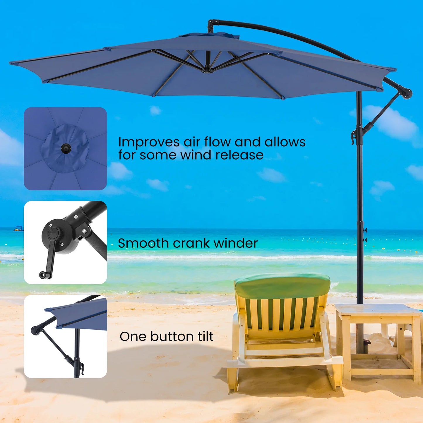 JHK Outdoor Cantilever Patio Umbrella Easy Tilt UV Protection