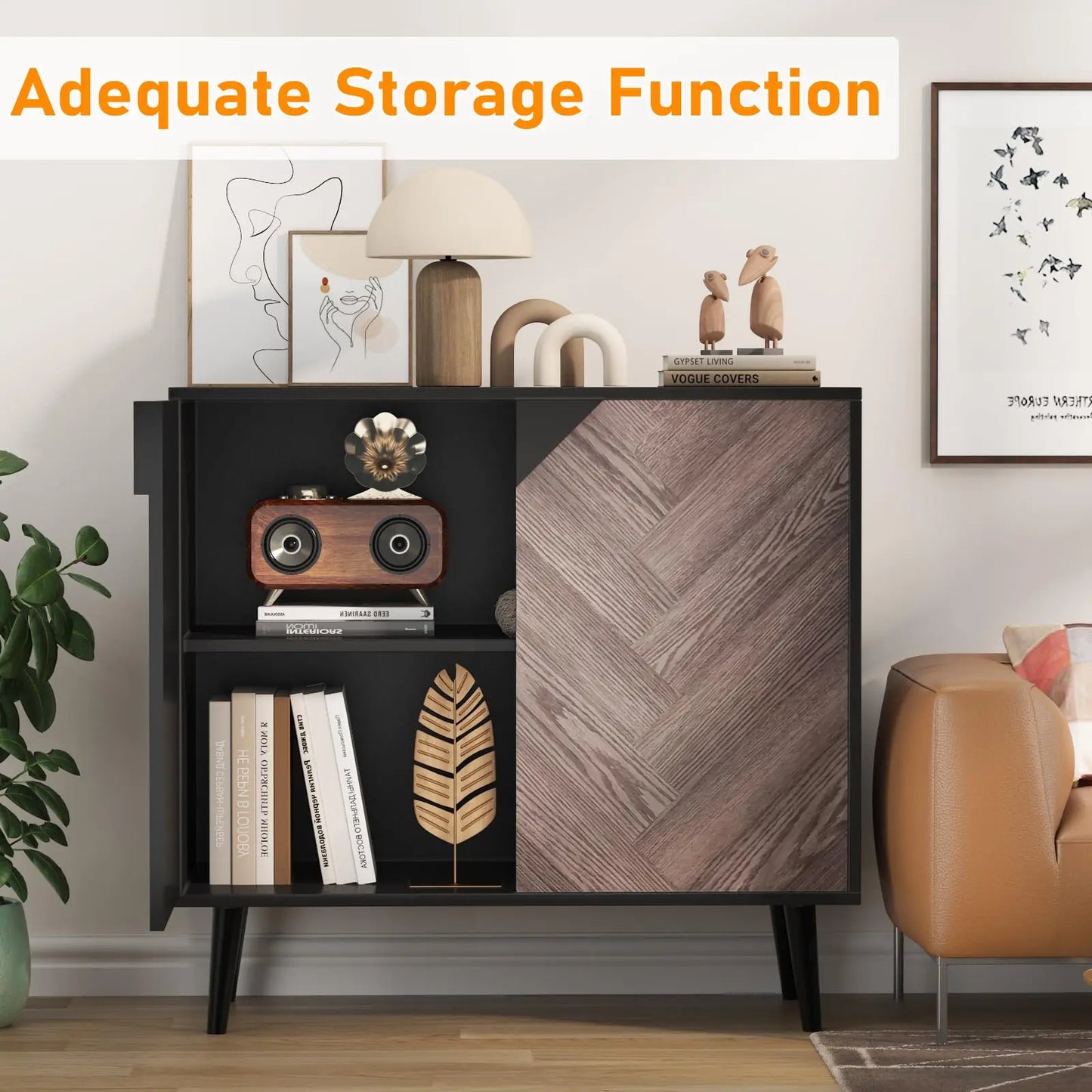 HiMISS Modern Storage Cabinet With Shelf And Doors For Living Room