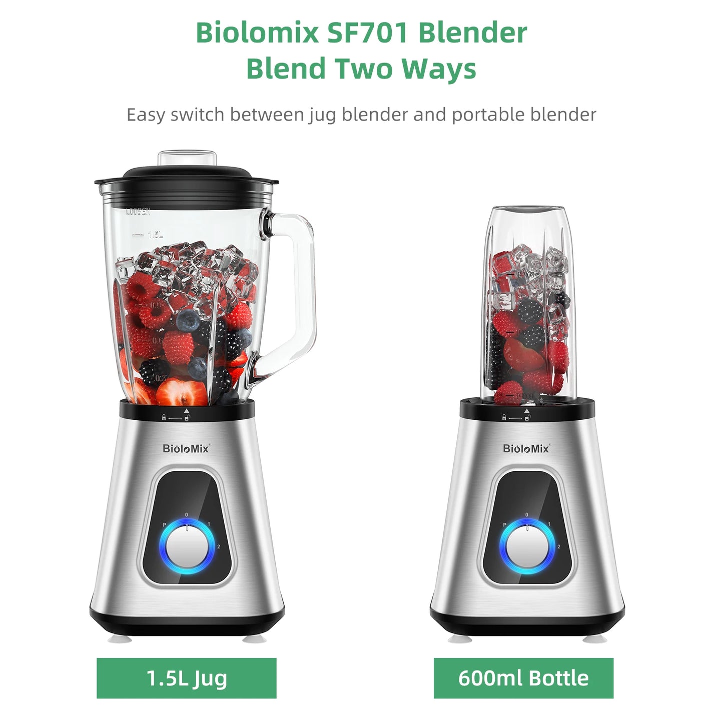 Biolomix 1300W Smoothie Maker With 1.5L Glass Jar Kitchen