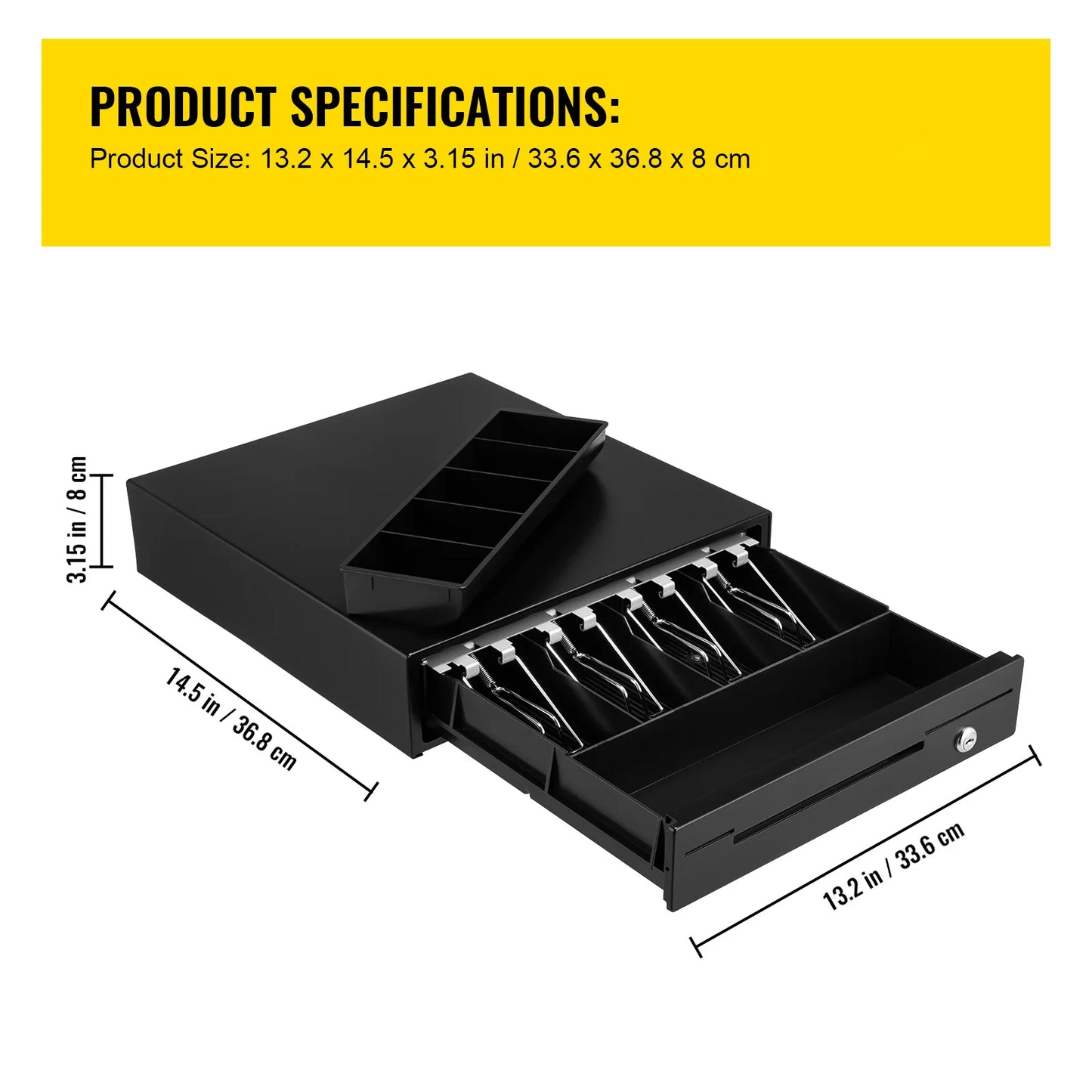 SucceBuy 12V Cash Register Drawer With Removable Coin Tray