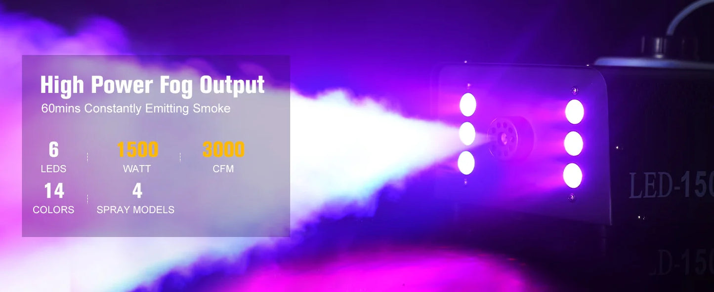U'King 1500W Smoke Machine With 6 RGB LEDs And Remote Control