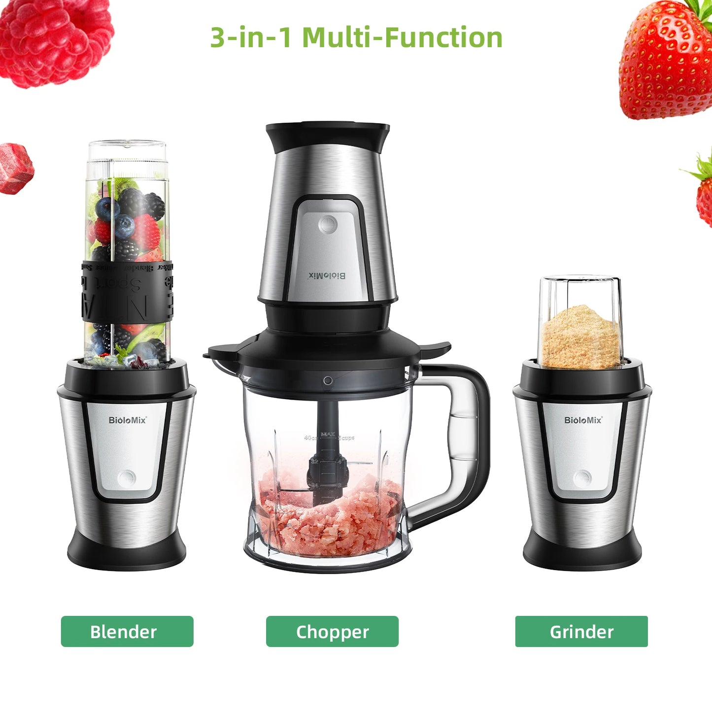 Biolomix 3-In-1 Multifunctional Food Processor 700W Juicer Blender