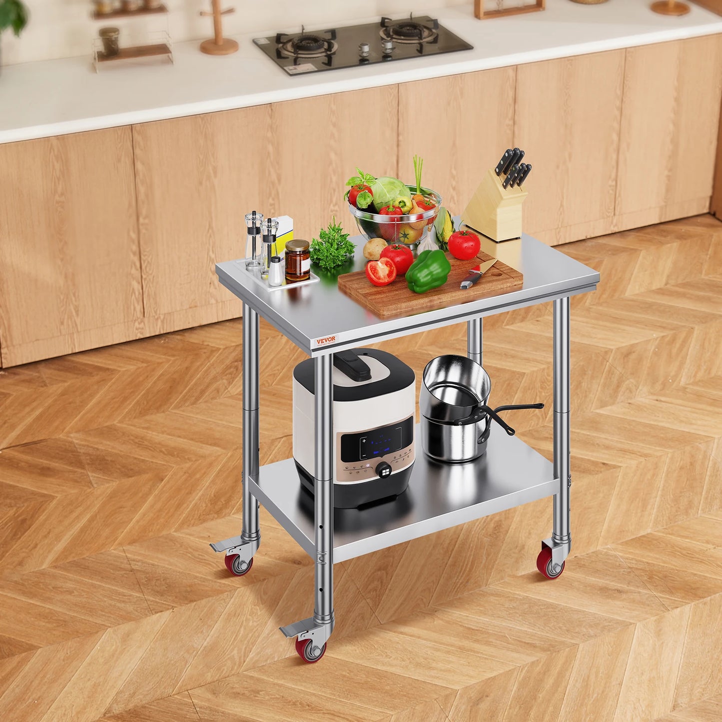 SucceBuy Stainless Steel Kitchen Work Table With Casters For Home