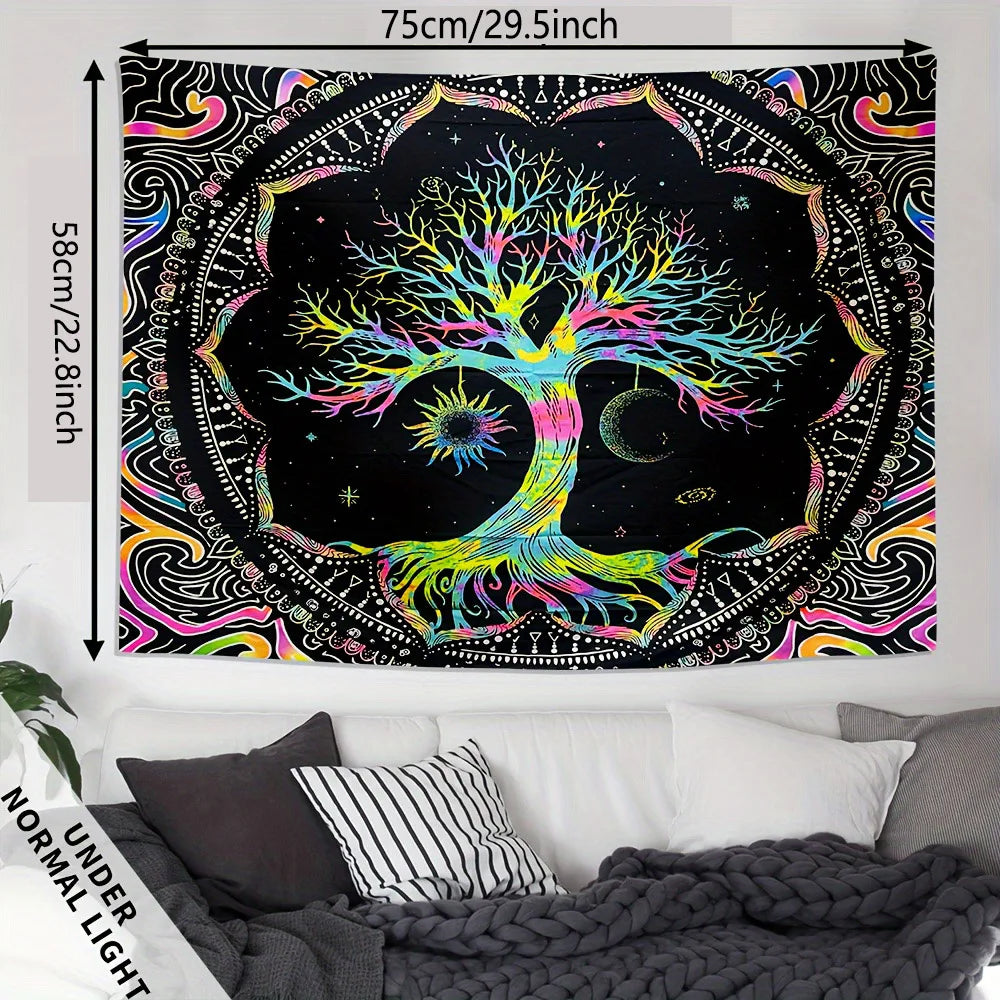 Tree Of Life Tapestry Galaxy Sun Moon Stars Hippie Psychedelic Decor For Bedroom