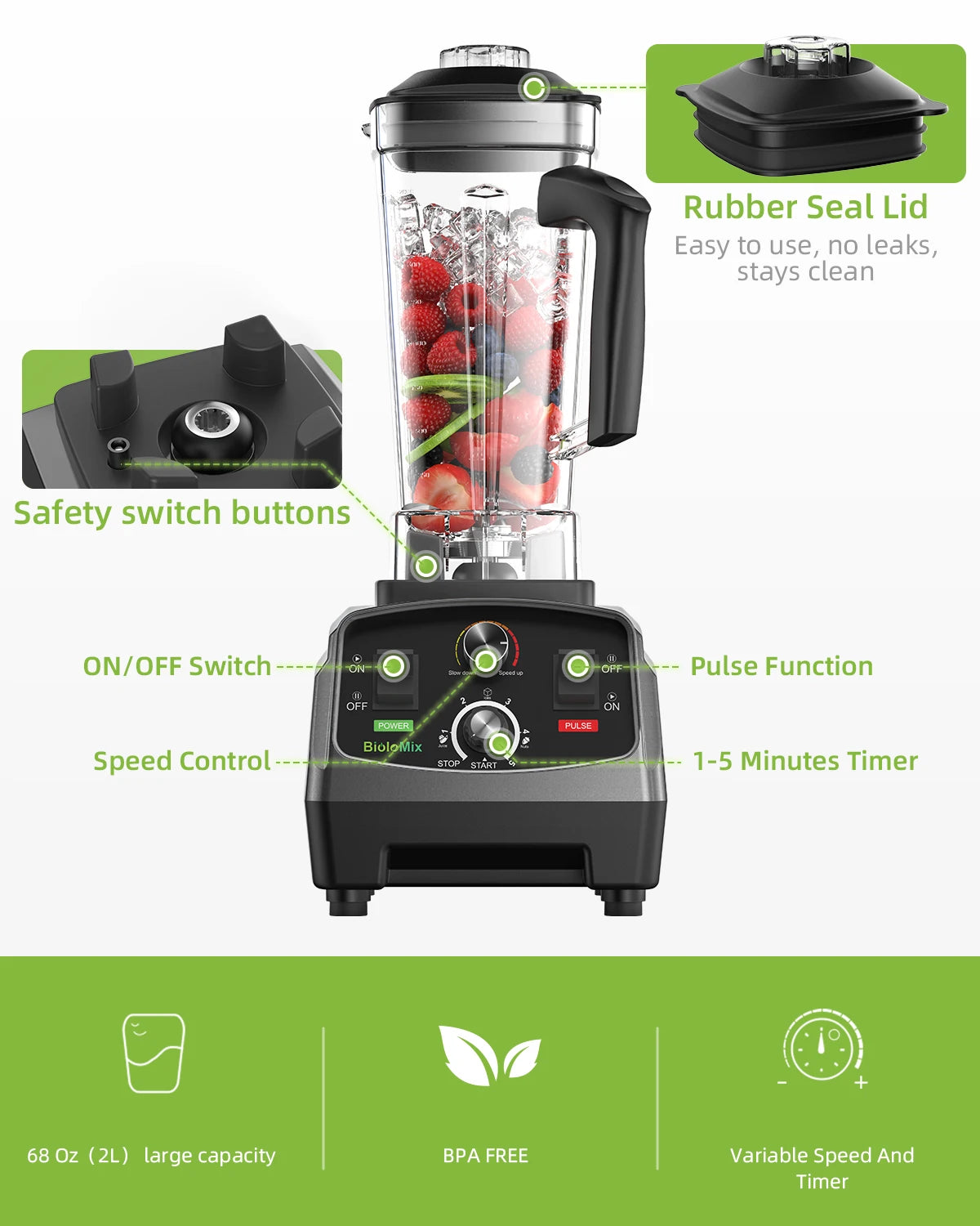Biolomix 3HP Heavy Duty Blender Juicer Processor 2200W