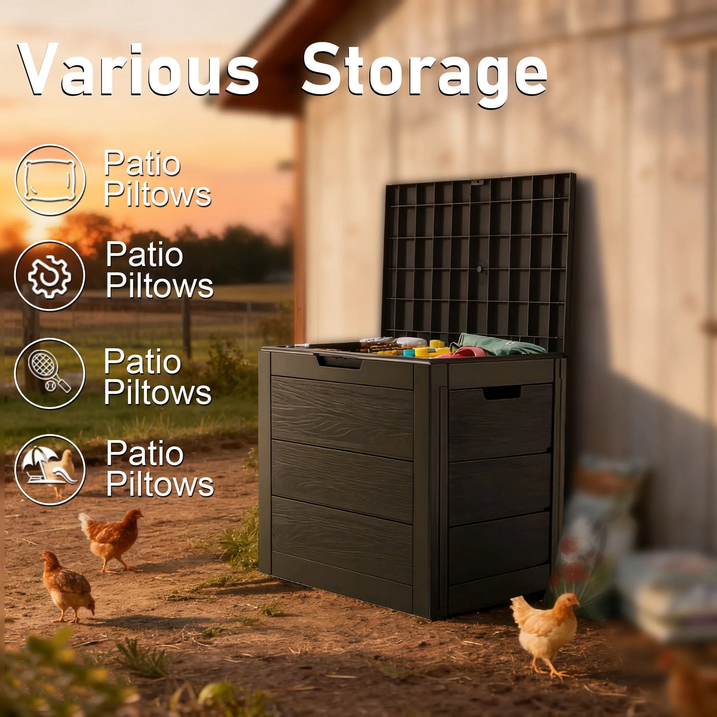 Outdoor Deck Box With Lockable Lid And Heavy Duty Hinged Door Plastic Storage