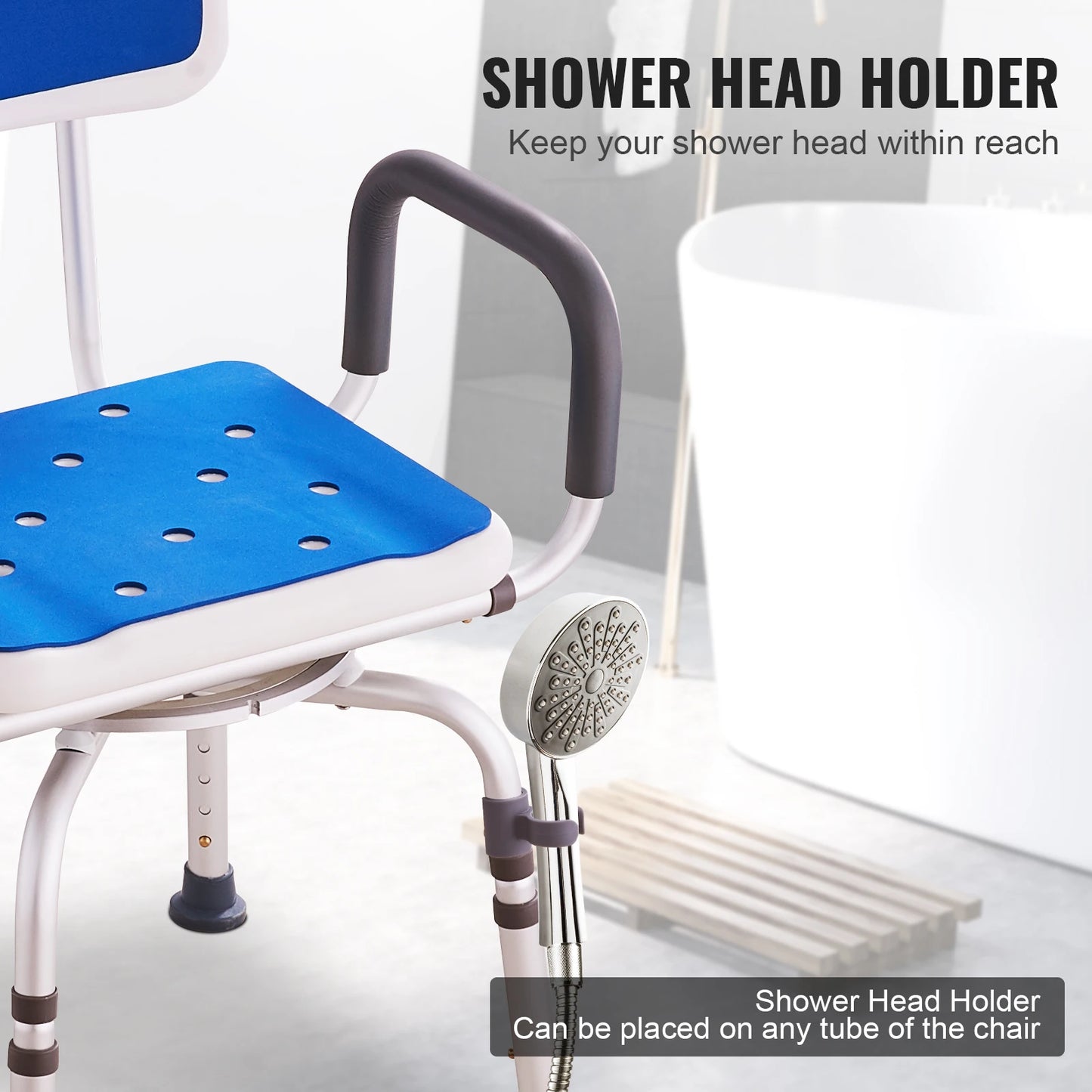 SucceBuy 360 Degree Swivel Shower Chair With Armrests And Backrest Non Slip