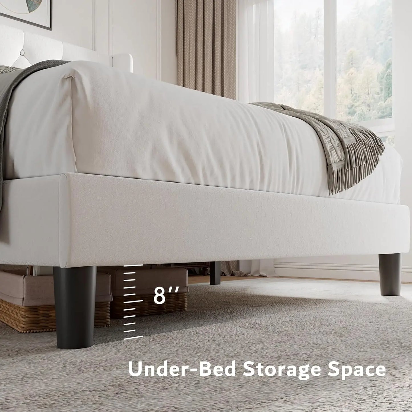 Queen Velvet Platform Bed With Button Tufted Upholstery And Wood Slats