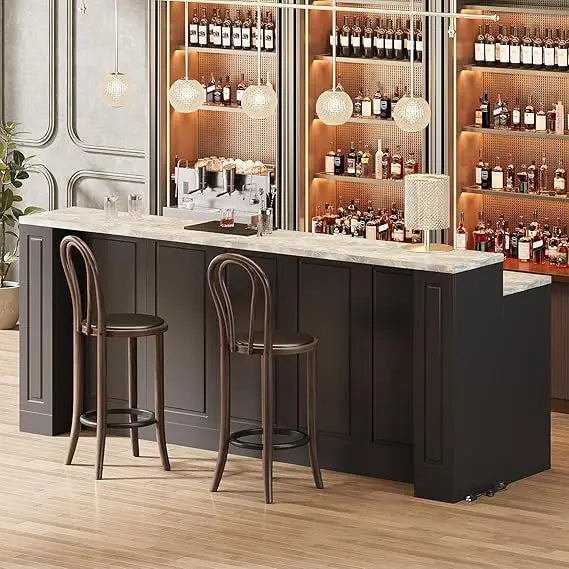 Bar Countertop With Three Charging Outlets And Storage Shelves