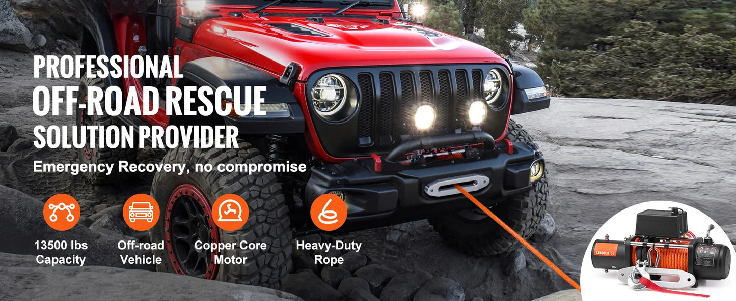 SucceBuy 13500Lbs Electric Winch With 80ft Synthetic Rope Remote Control