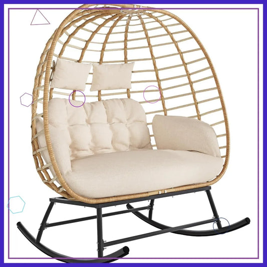 Double Egg Swing Chair Outdoor Indoor 2 Person Wicker Loveseat