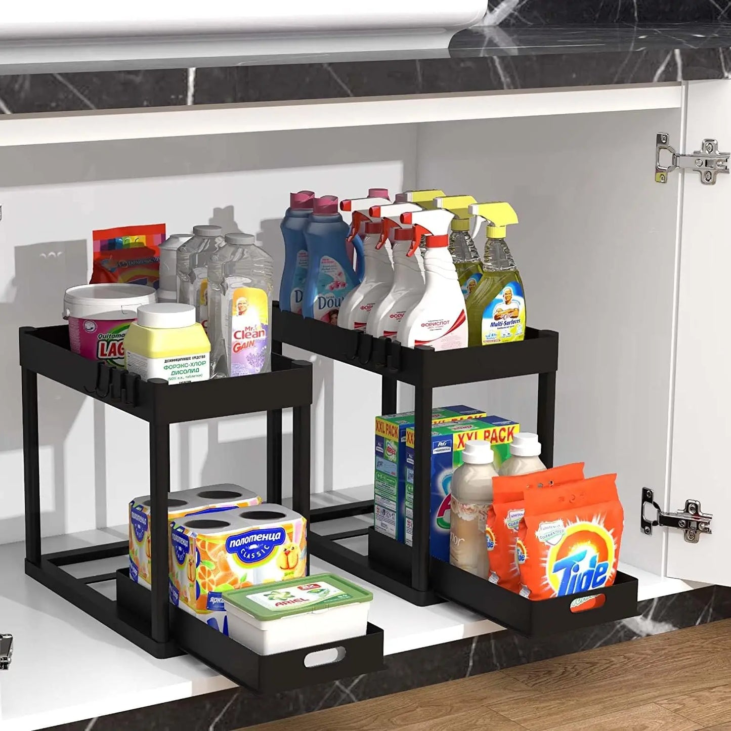 Double-Tier Sink Mounted Storage Rack for Kitchen and Bathroom