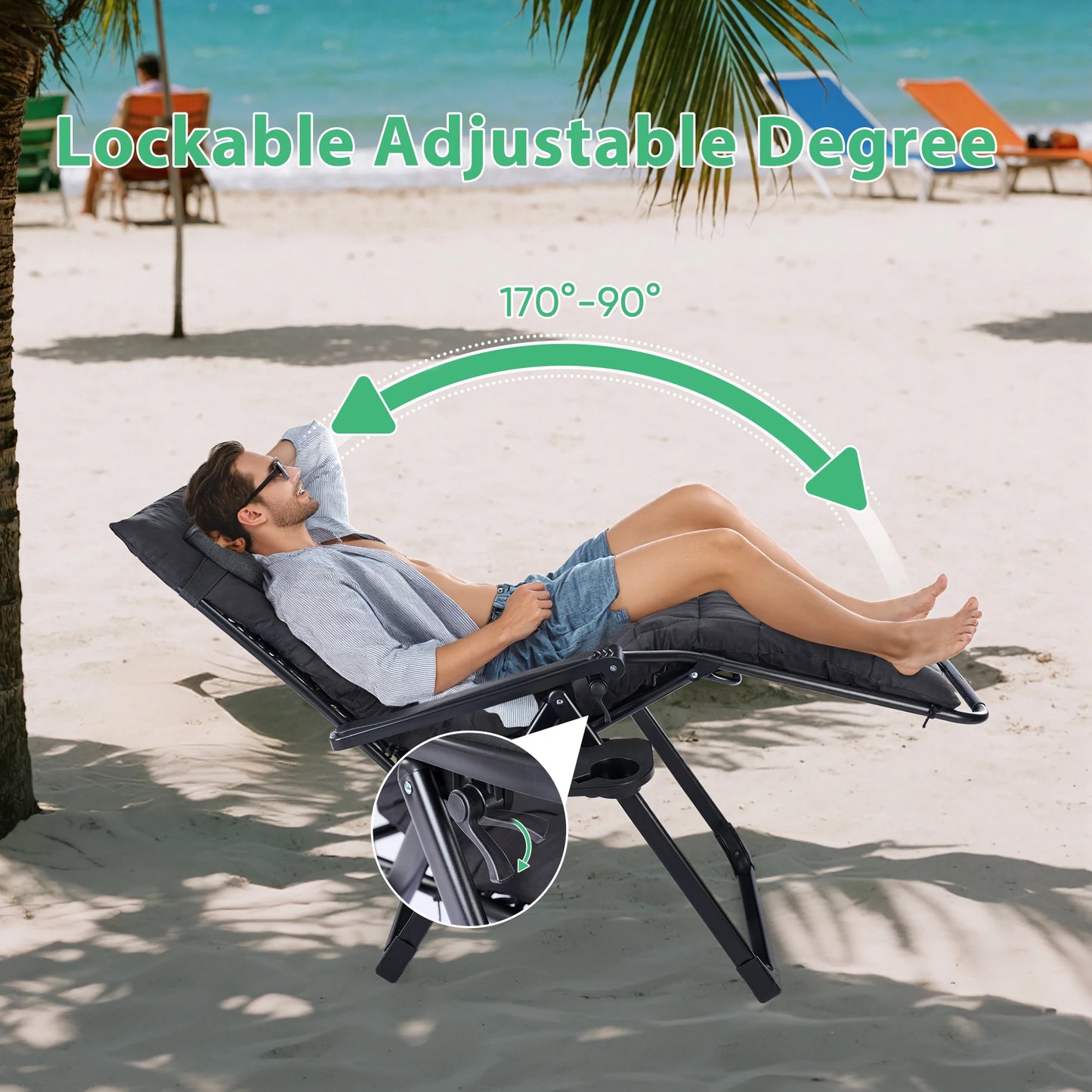 JHK Zero Gravity Portable Recliner With Cup Holder Trays