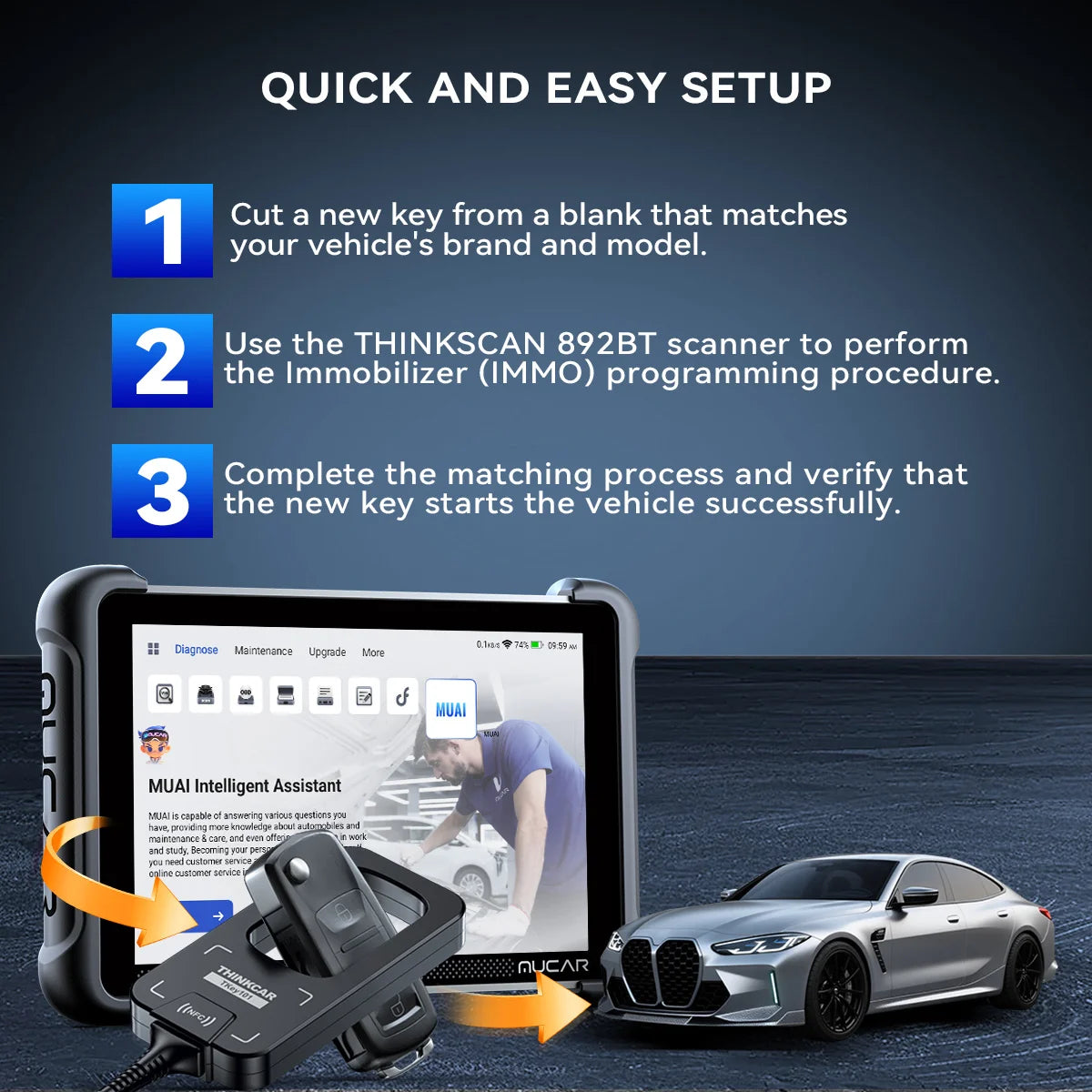 MUCAR 892BT AI Key Programming Diagnostic Tool OBD2 Scanner CAN FD DOIP